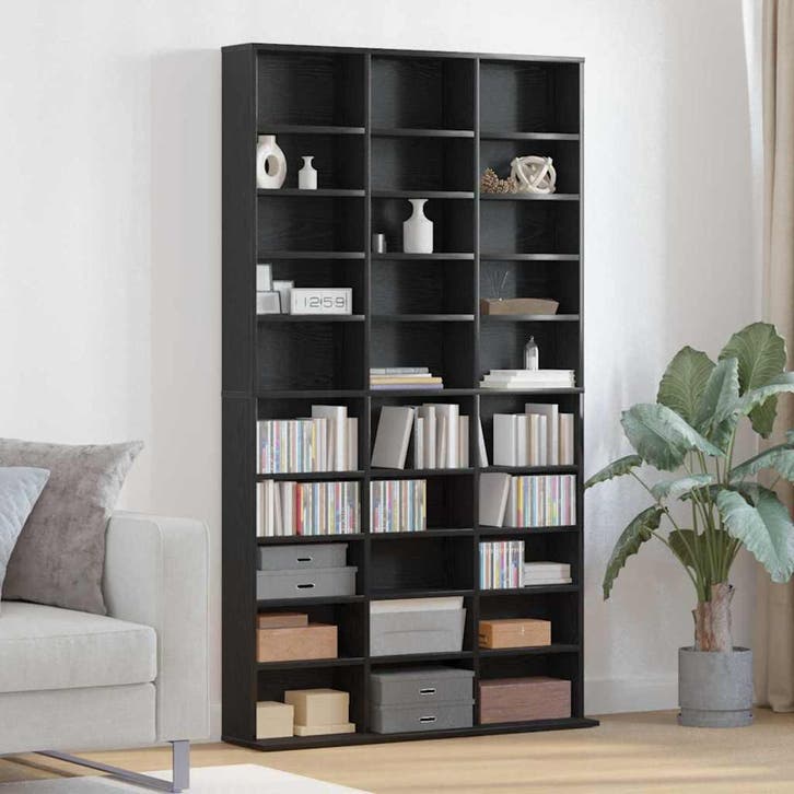 vidaXL CD Kast met plank Zwart Eiken 101 x 23 x 177,5 cm, Huis en Inrichting, Woonaccessoires | Cd- en Dvd-rekken, Nieuw, Verzenden