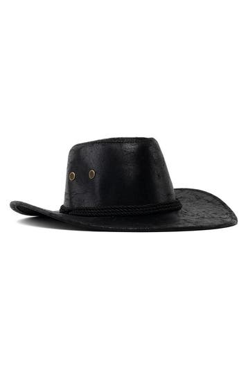 KIMU® Cowboyhoed Leatherlook Zwart Mat Zwarte Leren Cowgirl, Ophalen of Verzenden, Nieuw, Overige maten, Carnaval