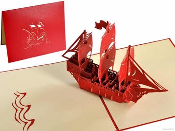 Wenskaart stoer zeilschip driemaster 3D pop-up kaart, Verzenden, Nieuw