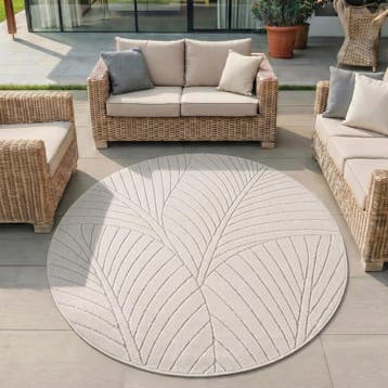 Rond Buitenkleed | Nova | Palmbladeren | Crème | 120x120 cm, Huis en Inrichting, Stoffering | Tapijten en Kleden, Verzenden, Nieuw