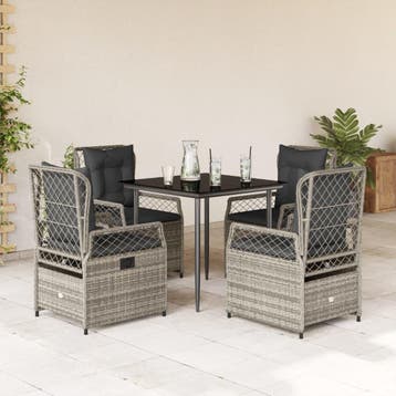 vidaXL 5-delige Tuinset met kussens poly rattan grijs, Verzenden, Nieuw, 4 zitplaatsen, Tuinset