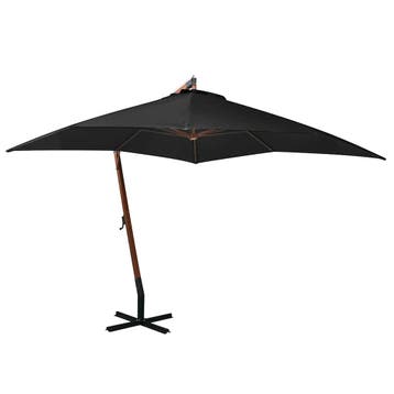 vidaXL Zweefparasol met paal 3x3 m massief vurenhout zwart, Tuin en Terras, Verzenden, Nieuw, 3 tot 4 meter, Zweefparasol