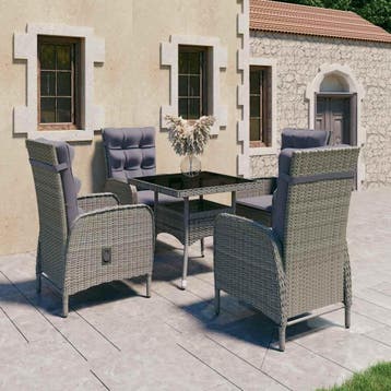 vidaXL 5-delige Tuinset poly rattan en glas grijs, Verzenden, Nieuw, 4 zitplaatsen, Tuinset