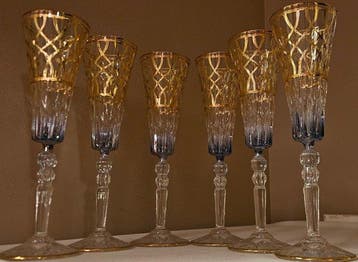 ISMIE LUX - Drinkservies (6) - nieuwe luxe, bewerkte blauwe