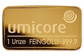 1 oz goudbaar Umicore, Verzenden, Goud