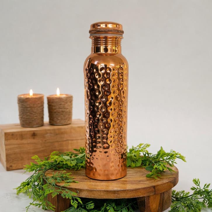 Puur koperen gehamerd gepolijste waterfles  1 liter (zware, Huis en Inrichting, Keuken | Keukenbenodigdheden, Ophalen of Verzenden
