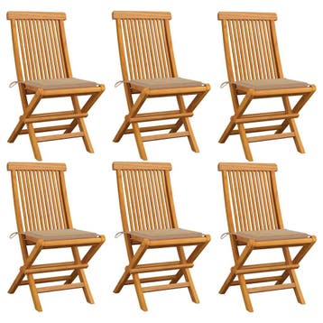vidaXL Klapstoelen met beige kussens, 6 stuks, massief, Tuin en Terras, Tuinstoelen, Verzenden, Nieuw, Teakhout