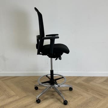 Interstuhl balie / werkstoel + gaasrug, zwart, Gebruikt, Zwart, Ophalen of Verzenden, Bureaustoel