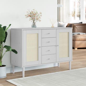 vidaXL Dressoir SENJA rattan-look 112x40x80 cm massief, Verzenden, Nieuw, Grenenhout, Minder dan 50 cm