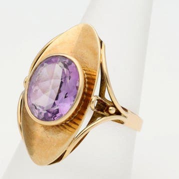 Ring - 14 karaat Geel goud Amethist, Sieraden, Tassen en Uiterlijk, Ringen, Nieuw