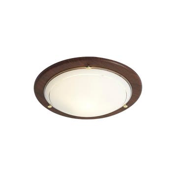 Klassieke plafonnière walnoot hout met wit glas - Mesiac, Verzenden, Nieuw, Metaal