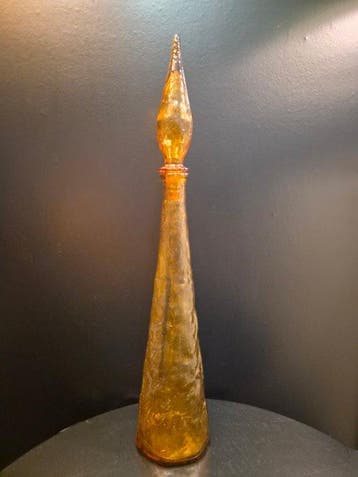 Karaf - Mid-Century Modern amberkleurig glas Genie Bottle