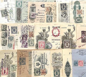 Spanje - 17 wissels met fiscale en postzegels. Allemaal, Gestempeld