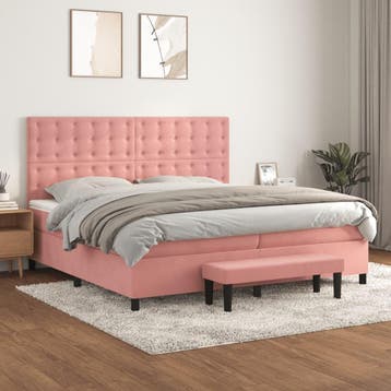 vidaXL Boxspring met matras fluweel roze 200x200 cm, Verzenden, Overige maten, 200 cm, Stof