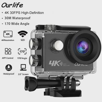 Ourlife 4K Action Camera Ultra HD 16MP met WiFi, 30M Waterdi, Verzenden, Nieuw
