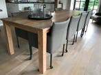 Set van 8 leren kuip eetkamerstoelen - met wieltjes - bruin, Ophalen of Verzenden, Nieuw, Leer