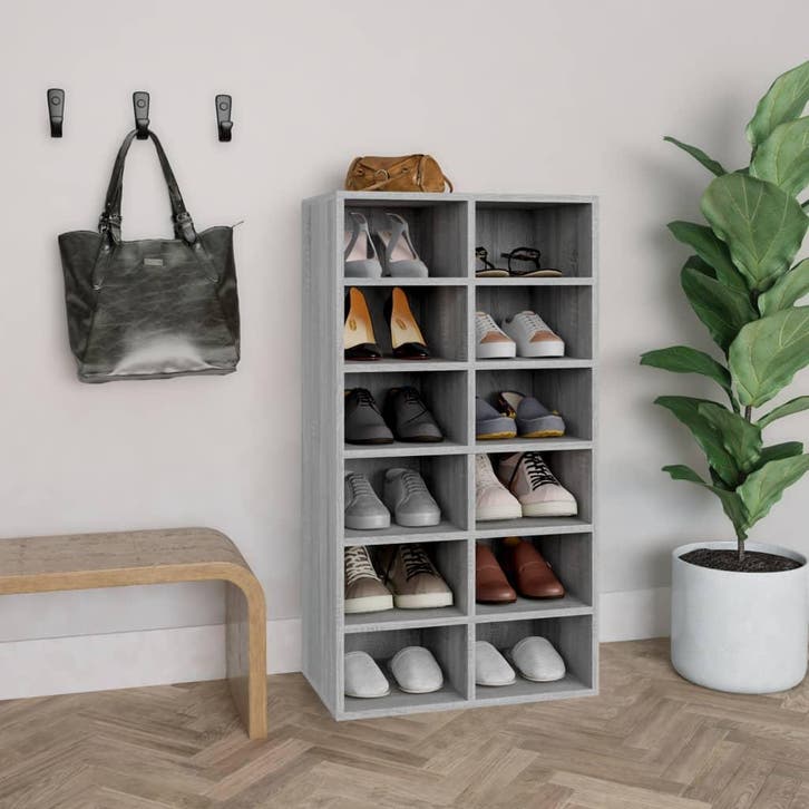 vidaXL Schoenenrek 54x34x100,5 cm bewerkt hout grijs sonoma, Huis en Inrichting, Kasten | Schoenenrekken, Nieuw, Verzenden