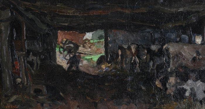 Willem Hendrik van der Nat (1864–1929) - Koeienstal, Antiek en Kunst, Kunst | Schilderijen | Klassiek