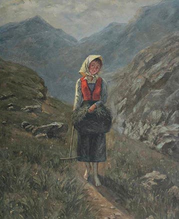 Italiaanse school (XX) - Giovane contadina in alta montagna, Antiek en Kunst, Kunst | Schilderijen | Klassiek