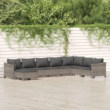 vidaXL 8-delige Loungeset met kussens poly rattan grijs, Verzenden, Nieuw, Loungeset