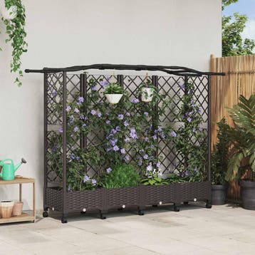 vidaXL Verhoogd Bed met Trellis en Dak Bruin 203,5 x 40 x, Verzenden, Nieuw, Minder dan 60 cm, 60 cm of meer