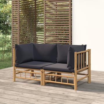 vidaXL Tuinhoekbanken 2 st met kussens bamboe donkergrijs, Verzenden, Nieuw, Hout