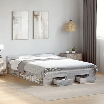 vidaXL Bedframe met lades bewerkt hout grijs sonoma eiken, Verzenden, 140 cm, 200 cm, Grijs