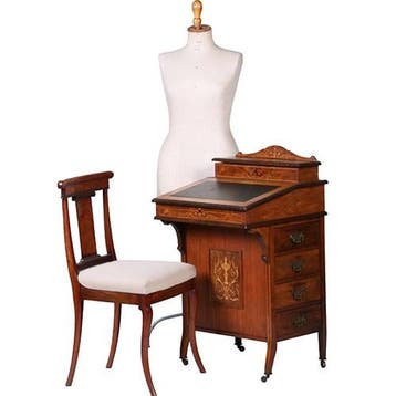 Engelse notenhouten davenport ca 1880 met blond inlegwerk en, Ophalen of Verzenden