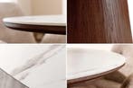 Ronde eettafel UNIQUE 120cm Wit Bruin Walnoot Hout Keramiek, Huis en Inrichting, Ophalen of Verzenden, Nieuw