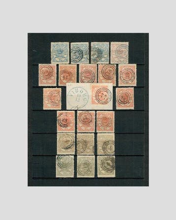 Denemarken 1864/1870 - 18 postzegels en 5 enveloppen, met, Postzegels en Munten, Gestempeld