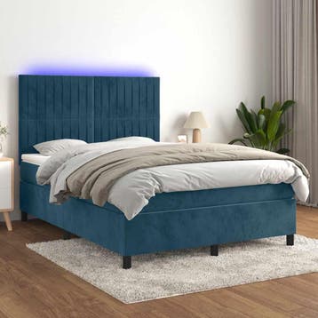 vidaXL Boxspring met matras en LED fluweel donkerblauw, 140 cm, 200 cm, Stof, Verzenden