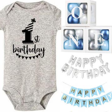 Eerste verjaardag kleding en decoratie set zilver, blauw en, Verzenden, Nieuw, Sweet-One, Setje