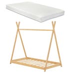 [en.casa] Kinderbed Vimpeli tipi met matras bamboe 90x200 cm, Verzenden, Nieuw