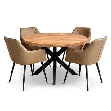Complete 5 delige eethoek mango incl. stoelen, Ophalen of Verzenden, Nieuw, 4 tot 6 stoelen
