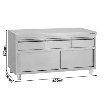 GGM Gastro | RVS Werkkast ECO - 1600 x 700 mm - met 3 lades, Zakelijke goederen, Verzenden, Nieuw in verpakking, Meubilair