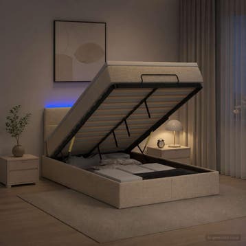 vidaXL Ottoman Bed met Matrassen en LED Crèmekleurig 120 x, Verzenden, Nieuw, Twijfelaar, Crème