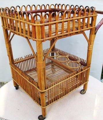 Serveerwagen - Bamboe - Serveertrolley van bamboe en glas