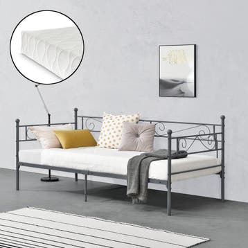 Eenpersoons slaapbank Kerava met matras 90x200 donkergrijs, Huis en Inrichting, Slaapkamer | Bedden, Verzenden, Nieuw