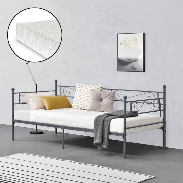 Eenpersoons slaapbank Kerava met matras 90x200 donkergrijs, Huis en Inrichting, Slaapkamer | Bedden, Verzenden