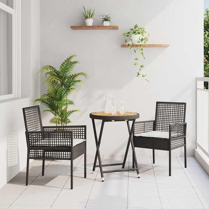 vidaXL Tuin Bistro Set 3 pcs Zwart poly rattan, Tuin en Terras, Tuinsets en Loungesets, Nieuw, Rotan, Verzenden