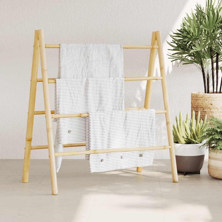 vidaXL Handdoekladder met 4 sporten 90x50x100 cm bamboe, Huis en Inrichting, Badkamer | Badtextiel en Accessoires, Bruin, Nieuw