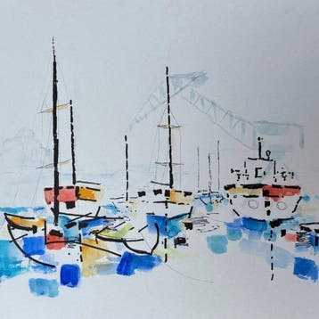 Jean Pierre Collin (1935-2025) - Plusieurs Bateaux au port -