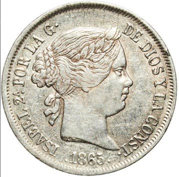 Spanje. Isabel II. 40 Céntimos de Escudo 1865 - AU55