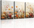 Schilderijen Set 3 Canvas | Rode Bloemen | Retourdeal 43%..., Huis en Inrichting, Woonaccessoires | Schilderijen, Tekeningen en Foto's