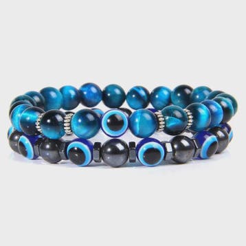 Set van 2 Handgemaakte Natuursteen Armbanden met Hanger Oog, Verzenden, Nieuw