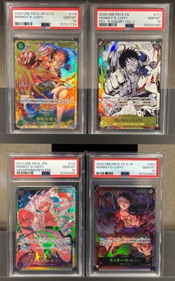 Bandai - 4 Graded card - One Piece - Monkey D. Luffy Foil,, Nieuw