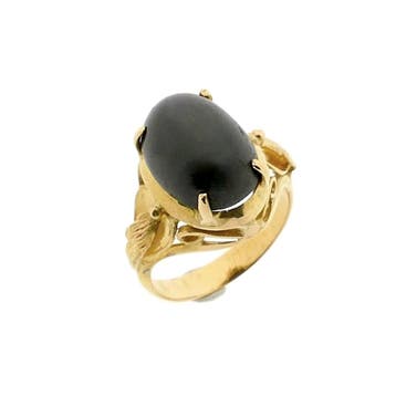 Gouden ring met zwarte labradoriet, Gebruikt, Ophalen of Verzenden, Kleiner dan 17, Met edelsteen