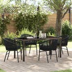 vidaXL Tuin eettafelset 5 pcs Zwart Gepoedercoat staal, Verzenden, Nieuw, Rotan, 5 zitplaatsen
