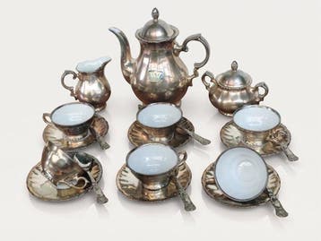 Koffieservies voor 6 (15) - Porselein, Verzilverd