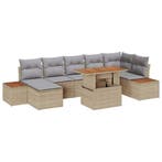 vidaXL Tuin Eetset met kussen 8 pcs Beige en Grijs, Tuin en Terras, Tuinsets en Loungesets, Verzenden, Nieuw, Rotan